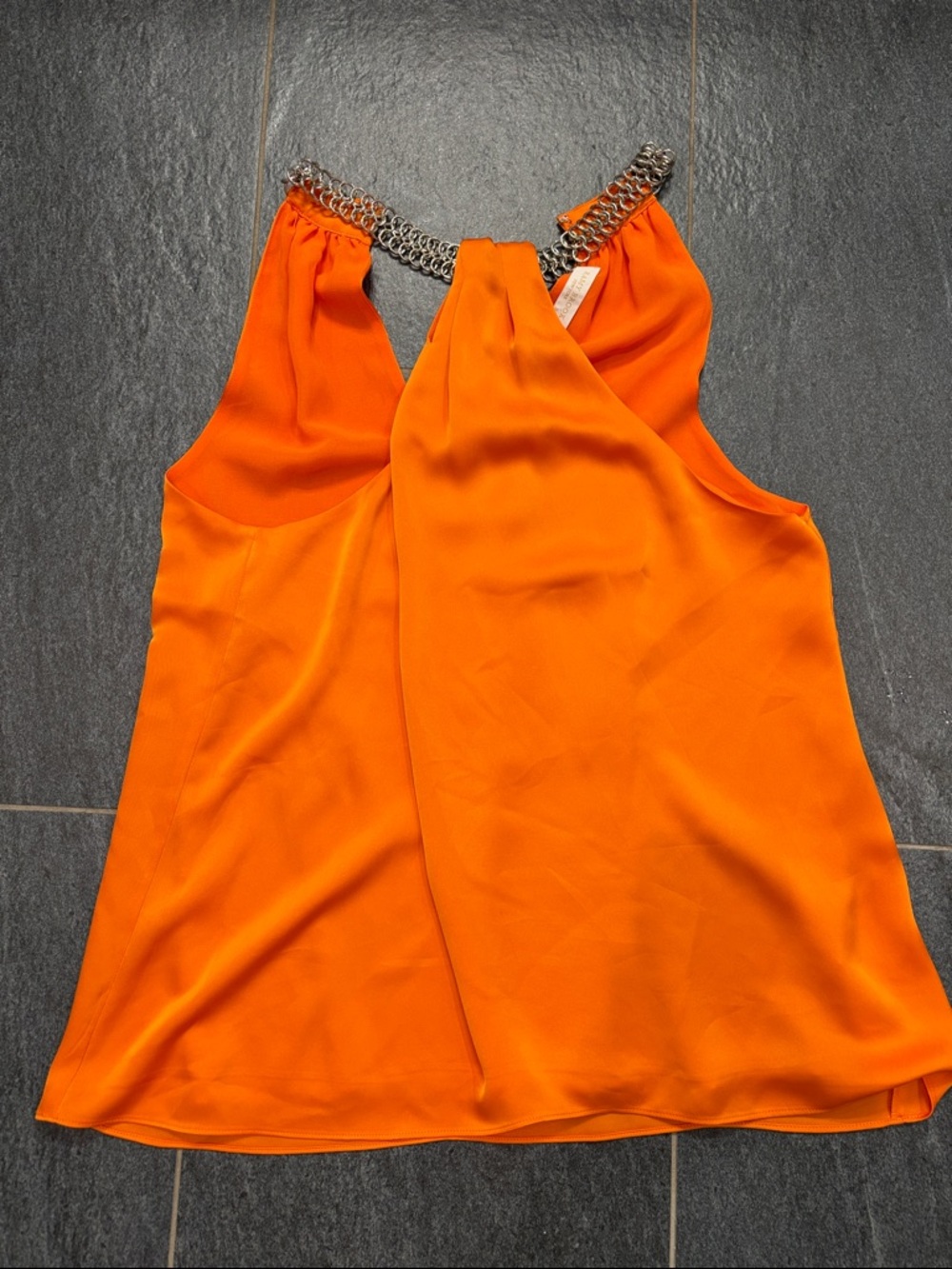 Ramy Brook Silky Orange Chain Neck Halter Top